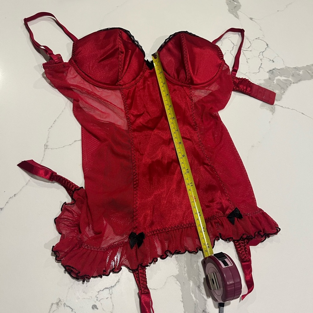 Frederick's of Hollywood Corset Garter Straps Size Small Elegant Red Sexy Sheer - Picture 9 of 14